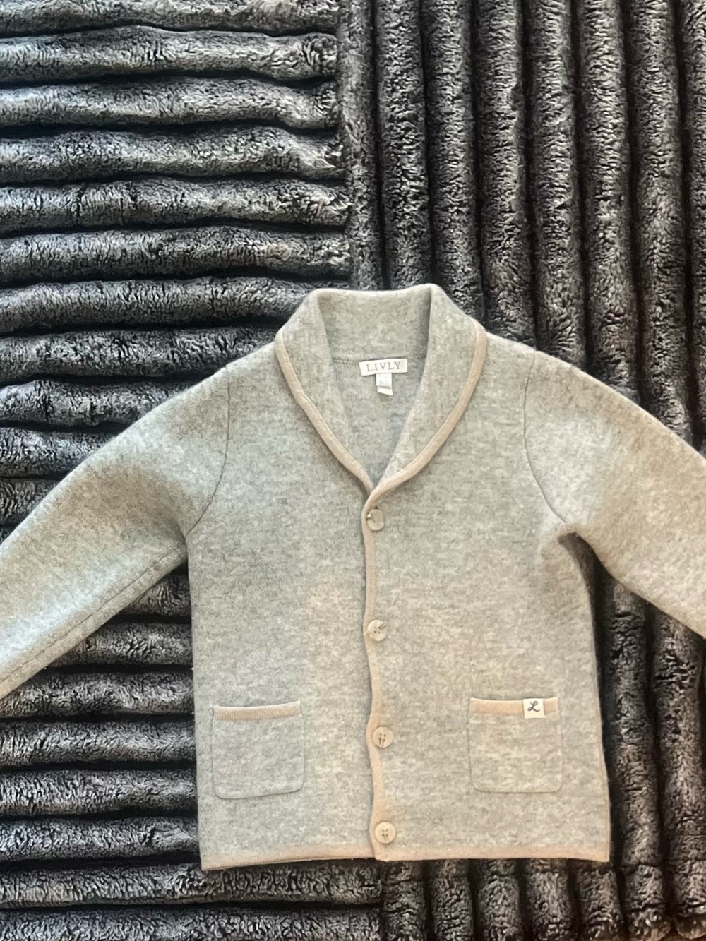 Lively Kids Gray Shawl Collar Button Jacket with Contrast Trim